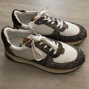 MADEWELL Kickoff Trainer Sneakers in Leather and Spot Mix Calf Hair SIZE 8